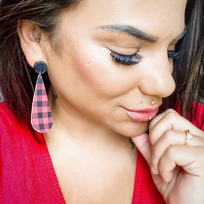 Rhodes in Red Buffalo Plaid - Dixie Bliss - Dangle Earrings