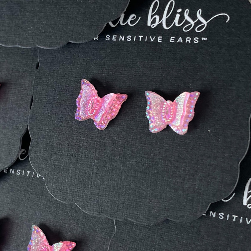 Druzy Butterflies in Pink - Dixie Bliss - Single Stud Earrings