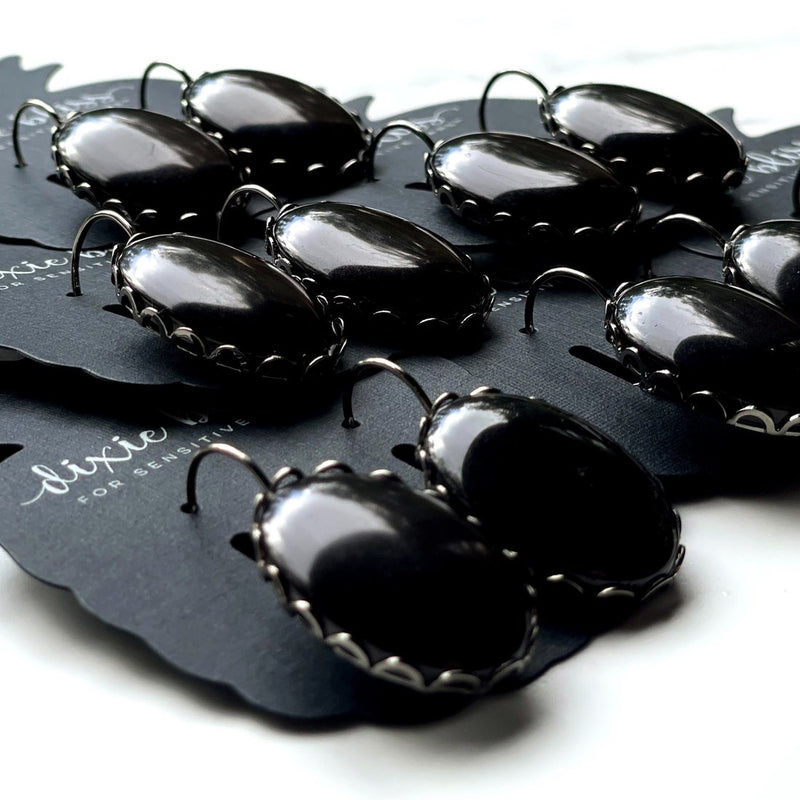 Eyelet in Black Onyx - Dixie Bliss - Leverback Earrings