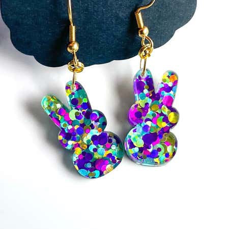 Easter Bunny in Party Confetti - Dixie Bliss - Dangle Earrings